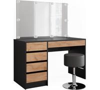 Tocador Vicco Sherry Antracita/Roble dorado 120 x 145 cm con espejo, guirnalda LED y taburete, Model 52029