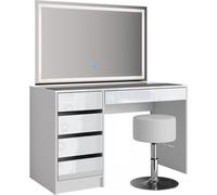 Tocador Vicco Sherry Blanco 120 cm con espejo LED y taburete, Model 36836