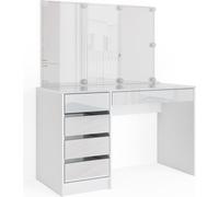 Tocador Vicco Sherry Blanco 120 cm con espejo y guirnalda LED, Model 33955