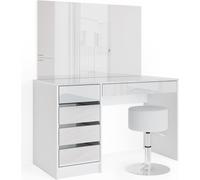 Tocador Vicco Sherry Blanco 120 cm con espejo y taburete, Model 33953