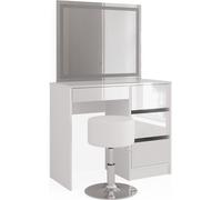 Tocador Vicco Sherry Blanco 90 cm con espejo LED y taburete, Model 40171