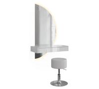 Tocador Vicco Sherry Blanco alto brillo 81.4 cm con espejo LED y taburete, a la derecha, Model 61310