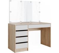 Tocador Vicco Sherry Blanco/Sonoma 120 cm con espejo y guirnalda LED, Model 36884