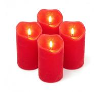 ToCi Velas LED rojas Ø 7 x 15 cm - Juego de 4 con mecha negra y temporizador - 4 velas de cera auténtica sin llama - Velas de Adviento para tumbas