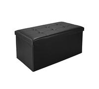 Todeco - Almacenamiento Banco, Almacenamiento Otomano Plegable de Cuero - Carga máxima: 150 kg - Material: Imitación de cuero - Acabado cosido y copetudo, 76 x 38 x 38 cm, Negro