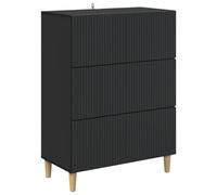 Todiikf Cajonera negra 66 x 34,5 x 90 cm | Cómoda moderna de 3 cajones de madera para dormitorio y sala de estar. Estilo vintage con patas de madera resistentes.