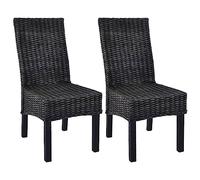 Todiikf Juego de 2 sillas de comedor, color negro y ratán Kubu, caoba | Sillas de mimbre de respaldo alto para cocina y comedor Soporta hasta 110 kg.