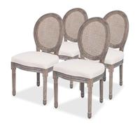 Todiikf Juego de 4 sillas de comedor tapizadas de lino y crema | Acogedoras sillas de cocina con mimbre vienés y patas de madera maciza para sala de estar, comedor y vestidor.