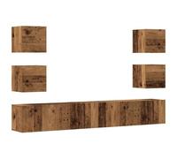 Todiikf Juego de 6 armarios de pared para TV, aspecto de madera envejecida | Juego de estantería colgante modular para sala de estar y dormitorio con mucho espacio de almacenamiento y montaje flexible