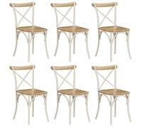 Todiikf Juego de 6 sillas de comedor, madera maciza de mango con marco de acero, color blanco | Juego de 6 sillas de cocina rústicas con respaldo de cruz de madera auténtica para comedor y cocina.