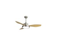 TODOLAMPARA - Ventilador de techo con luz LED 40W modelo HAYATE Níquel, 3 tonalidades de luz con memoria, 3 aspas Haya, 3 velocidades, control remoto, temporizador, tamaño mediano