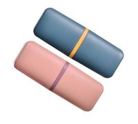 TOGEVAL 2 Piezas Portavasos de Cepillo de Dientes para Viaje Organizador de Tocador Portátil Resistente con Tapa Compacto para Baño Escuela y Negocios Colores Azul y Rosa