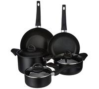 Tognana Rock In Black - Batería de cocina y sartenes, juego con 1 sartén, 1 saltapasta, 2 cacerolas, 1 pasta, 3 tapas transparentes, 8 piezas, aluminio, negro