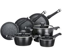Tognana Sphera - Batería de cocina y sartenes, juego de 3 sartenes, 2 cacerolas, 1 cacerola, 3 tapas de cristal, 9 piezas, aluminio, negro