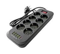 Toheitian Regleta de Alimentación con Enchufe EU 13 en 1, Protector Sobretensiones, Interruptor 2500W, Cable de 2M con 8 Salidas AC, 4 USB y 1 Type-C