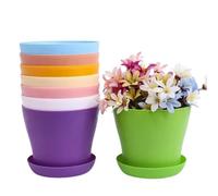 TOKERD 10 Piezas Macetas de Plástico con Plato Coloridas 10cm Macetas de Plantas de Interior y de Exterior para Oficina u Hogar