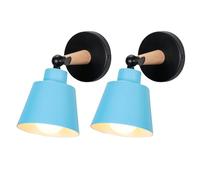 TOKIUS 2 Piezas Apliques Pared Interior, Simple Lámpara de Pared para Dormitorio en Madera y Metal Ajustable Luz de Techo E27 Iluminación de Muro Moderno para Salón Pasillo (Azul)
