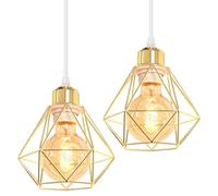 TOKIUS 2 Piezas Lámparas Colgantes Retro Diseño de Jaula de Hierro Dorado Ø 16cm Vintage Lámparas de Techo E27 Iluminación de Techo de Interior para Pasillo Salon Cocina Dormitorio (1 Foco, Oro)