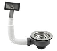 TOKSEO 114 mm desagüe fregadero con rebosadero cuadrado | Válvula de rejilla de acero inoxidable, adecuada para fregaderos de cocina, tubo de rebosadero flexible con juntas de goma