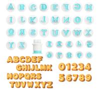 TOKSEO 26 moldes con letras y 10 números | Letras + números | plástico | azul y blanco | para hacer fondant comestible letras para tartas