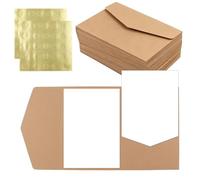 TOKSEO 50 sobres de bolsillo para tarjetas DIN A6 (papel de estraza) | Incluye 50 pegatinas para sobres, resistentes a las torceduras y agradables al tacto, ideal para bodas, cumpleaños y fiestas