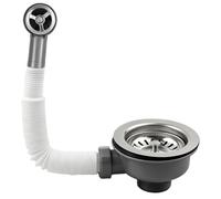 TOKSEO Fregadero con rebosadero redondo de 114 mm | Válvula de rejilla de acero inoxidable, adecuada para fregaderos de cocina, tubo de rebosadero flexible con juntas de goma