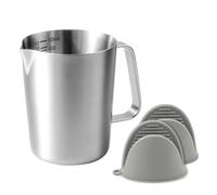 TOKSEO Jarra medidora, jarra medidora de 500 ml, jarra de leche de acero | Acero inoxidable 304 | con mango y 2 pinzas de protección contra el calor | con escala fina | para cocina, bar, cafetería