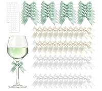 TOKSEO Lazo de regalo, 20 lazos por color, pequeños lazos | 8,5 × 8,5 cm | Cinta de poliéster | Con alambre de fijación | Blanco Verde Crema | Para Regalos Bodas