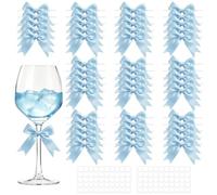 TOKSEO Lazo de regalo, 50 unidades, color azul | 8,5 × 8,5 cm | Cinta de poliéster | Con alambre de fijación | Para regalos bodas adornos de árbol de Navidad