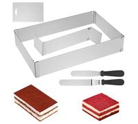 TOKSEO Marco ajustable para hornear, molde rectangular con divisor espátula, reutilizable de acero inoxidable, anillo para tartas