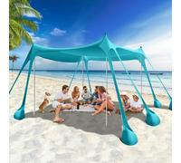 Toldo de playa grande de 3x3 metros con protección UPF50+, bolsas de arena y cuatro palos