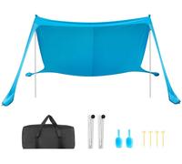 Toldo de playa VEVOR con protección solar (UPF 50+), 3,4 x 3,4 x 2 metros, toldo para la playa con varillas de soporte, palas de arena y bolsa de transporte, toldo portátil para excursiones familiares