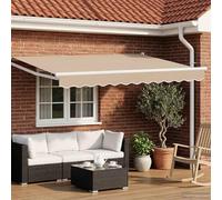 Toldo eléctrico extensible beige de 3,5 x 2 m con motor y manivela, poliéster impermeable con revestimiento de poliuretano, marco de acero y aluminio con recubrimiento en polvo