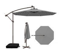 Toldo para jardín de la marca COSTWAY, con sacos de arena, diámetro de 300 cm, sombrilla con 40 luces LED solares y manivela, protección UV, color antracita