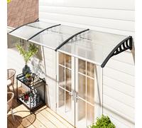 Toldo para puerta Outsunny, toldo para puerta delantera de policarbonato, techo protector con borde de aluminio duradero contra lluvia, nieve y rayos UV, 303x96x27 cm, transparente