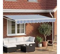Toldo Retráctil Eléctrico 3,5 x 2 m Azul y Blanco | Poliéster con revestimiento de PU, marco de acero y aluminio, motor y manivela, instalación en pared