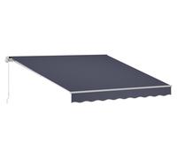 Toldo retráctil manual, 350 x 300 cm. Toldo retráctil para exteriores, ideal para patios. Protector solar de poliéster resistente al agua, con manivela, para terrazas, balcones y jardines. Color gris