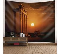 Tolldek Tapiz de pared marrón naranja castillo puesta de sol tapices paisaje natural tapiz poliéster decoración del hogar para decoración de salón, 200 x 200 cm