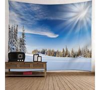 Tolldek Tapiz para colgar en la pared, árbol nieve, paisaje natural, tapices de poliéster para dormitorio, azul y blanco, 150 x 150 cm