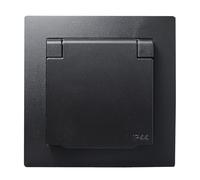Toma de contacto de protección IP44 + marco | ESTILO | 250V~/16A, base de enchufe de pared con tapa abatible, protección contra salpicaduras de agua, conexión por terminal de tornillo, negro mate