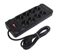 Toma de Corriente de 8 Vías con 4 Puertos USB A y 2 Puertos USB C Regleta de Alimentación Europea Montada en la Pared con Interruptor de Sobrecarga de 10 A, Cable de 2 M (Black)