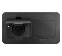 Toma de corriente empotrada doble con tapas, herméticamente sellada, modelo ORNO OR-GM-9047/B, color negro, grado de protección IP55