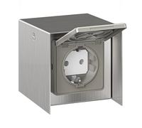 Toma de corriente exterior de 1 salida STEDDA IP44 de acero inoxidable. Tomas de