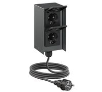 Toma de corriente exterior doble STEDDA con cable de 2 m, IP44, acero