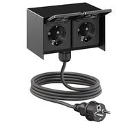 Toma de corriente exterior doble STEDDA con cable de 2 m, IP44, acero inoxidable