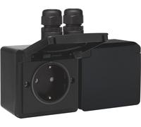 Toma De Corriente Horizontal Doble IP44 16A 250V Negra (Enchufe Europeo) - 761-37836
