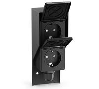 ledscom.de Toma de corriente para exteriores y ambientes húmedos PIWI, montaje en superficie, IP44, doble toma Schuko, 16 A/230 V, acero inoxidable, plástico, negro, vertical
