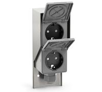 ledscom.de Toma de corriente para exteriores y ambientes húmedos PIWI, montaje en superficie, IP44, doble toma Schuko, 16 A/230 V, acero inoxidable, plástico, vertical