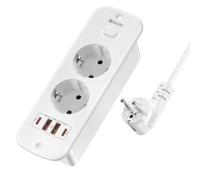 Toma de Empotrar Corriente con 2 USB y 2 Type-C, 2 Tomas Enchufes Multiple Empotrada de Sobremesa con Interruptor, Regleta de Enchufes Empotrada con Cable de 2M para Muebles de Encimera, Blanco