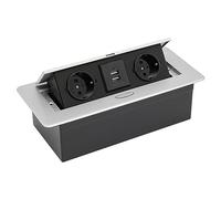 Toma empotrable escritorio suelo 2 ranuras bloque toma aluminio 250 V 16 A, toma de mesa rectangular con 2 puertos USB multifunción empotrable, para dormitorio, salón, oficina, hotel restaurante